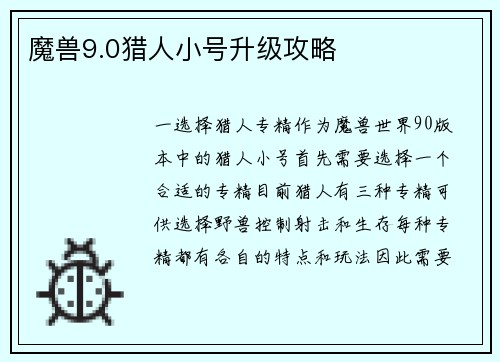 魔兽9.0猎人小号升级攻略